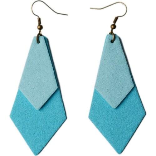 Rainbery Boho Two Piece PU Leather Teardrop Dangle Statement Earrings Trendy Jewelry Women Water Drop Leaf Leather Earrings