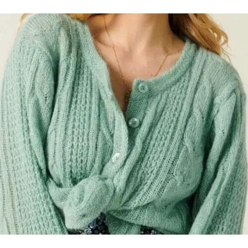 Women Sweater 2020 Early Autumn Loose Cable Knit Cardigan Hollow Four-color Mohair Sweater