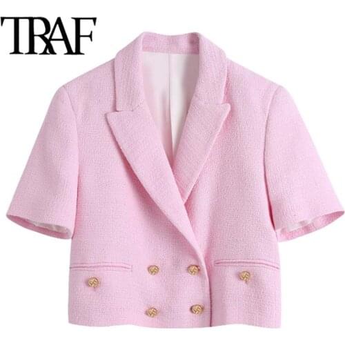 ZHENBAILI 2 Pieces Women ZA Blazer Short Set Vintage Stylish Notched Jacket Coats Shorts Double Breasted Urban Outfits