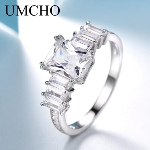 UMCHO Clear Zircon Luxury Real 925 Sterling Silver Rings for Women Engagement Ring Silver 925 Gemstones Jewelry Fine Jewelry