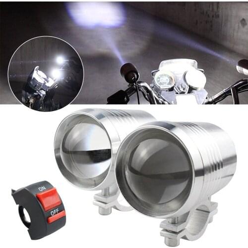 2Pcs 30W Motorcycle Headlight LED Spotlights Fog Lamp Hi Lo U2 Laser Cannon Beam Waterproof Head Light 3 Mode with ON/OFF Switch