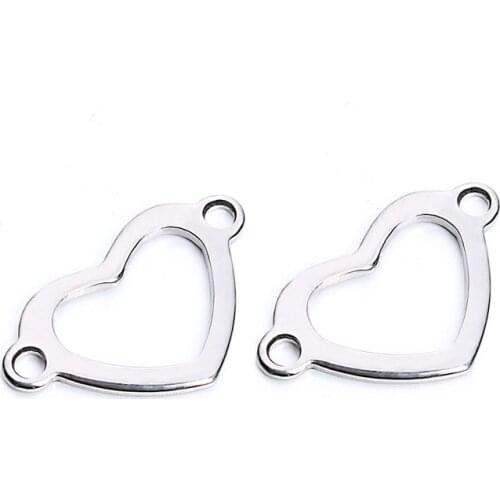 20pcs/lot 22.5*14mm Stainless Steel Metal Heart Charm Connector For Bracelet Necklace Hollow Pendants Diy Jewelry Making F3514