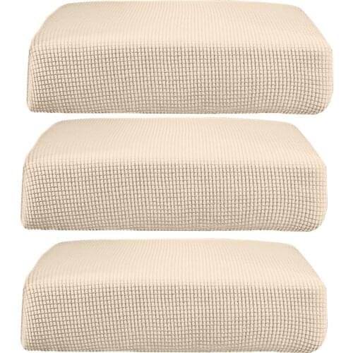 3Pcs Cream_Size S Stretchy Sofa Futon Seat Cushion Covers Couch Slipcover Protector Replacement Solid Color
