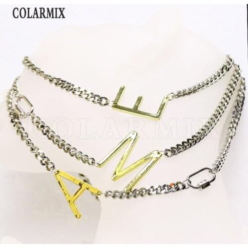 8 Strand Big letters Punk metal necklace alphabets chocker necklace brooch necklace for women choose letters in the message