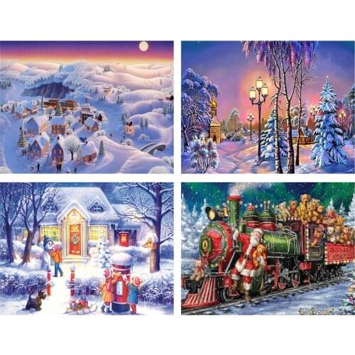 5D DIY Diamond Painting Snow Picture Full Round Drill Embroidery Diamond Mosaic Cartoon Pattern Winter Christmas Gift Home Decor