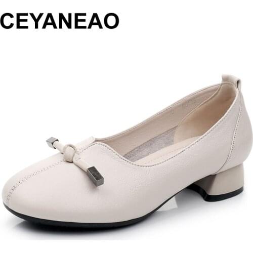 CEYANEAO brand shoes women pumps 2020 new retro cowhide shoes woman comfort low heel shoes non-slip breathable casual shoes