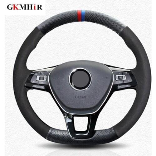 Black Suede Genuine Leather Car Steering Wheel Cover for Volkswagen VW Passat B8 Golf 7 GTI Golf R MK7 VW Polo GTI Scirocco