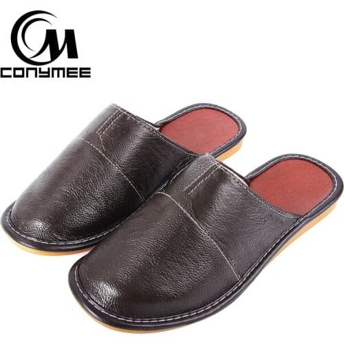 CONYMEE Brand Luxury 2018 Genuine Leather Men Shoes Spring Sandals Indoor Home Slippers For Mens Casual Sneakers Winter Pantufas