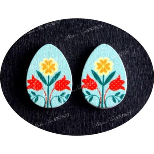 13x18mm Flower Tear Drop Shape Painted Wood Laser Cut Cabochon to make DIY Rings, Earrings, Brooch, Necklace pendant