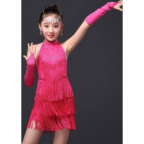 Childrens Latin dance costumes girls Latin dance skirt performance show competition clothing new sequins tassel
