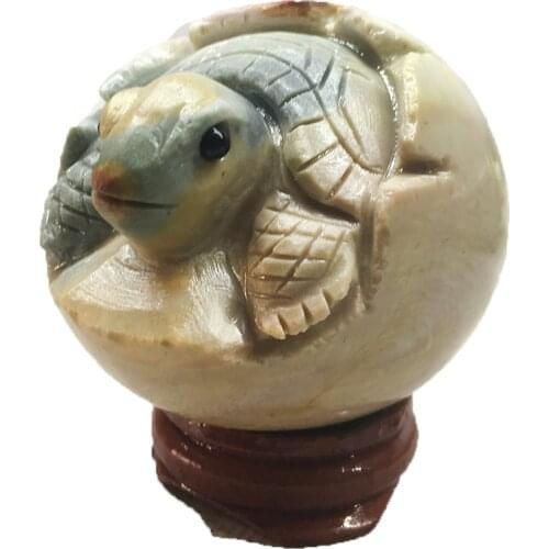 DS Natural Ocean Jasper Tortoise Quartz Crystal Tortoise Egg Figurine Reiki Healing Crystal Stone Home Decoration & Free Stand