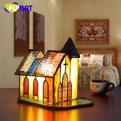 FUMAT American Country style Retro small house Art bar Wedding Glass Creative Living Room Bedroom Bedside Table Lamp