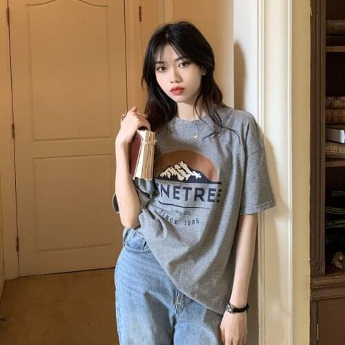 Graphic T Shirts Letter Net Red Couple Outfit Bottoming Shirt Female Summer Korean Loose White Short-sleeved T-shirt