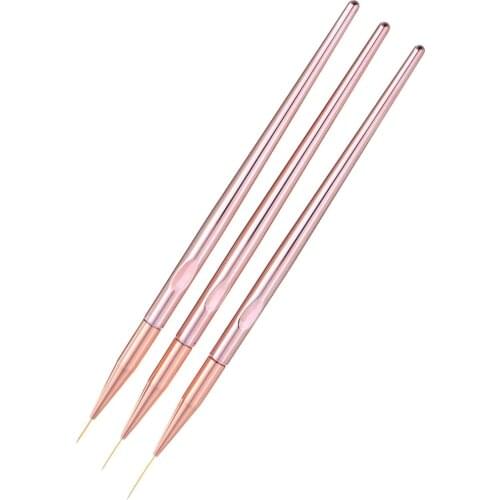 3Pcs Polish Painting Liner Brushes Plaid Flower Drawing Art Pens Rose Gold