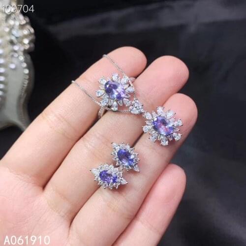 KJJEAXCMY fine jewelry 925 sterling silver inlaid Natural Tanzanite Necklace Ring Earring Suit Support Test popular