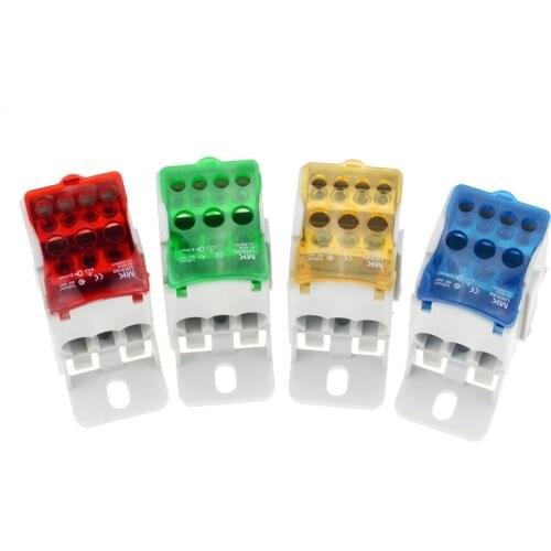 1PC UKK80A Terminal Block 1 in many Out Din Rail distribution Box Universal Electric Wire Connector RED YELLOW BLUE GREEN