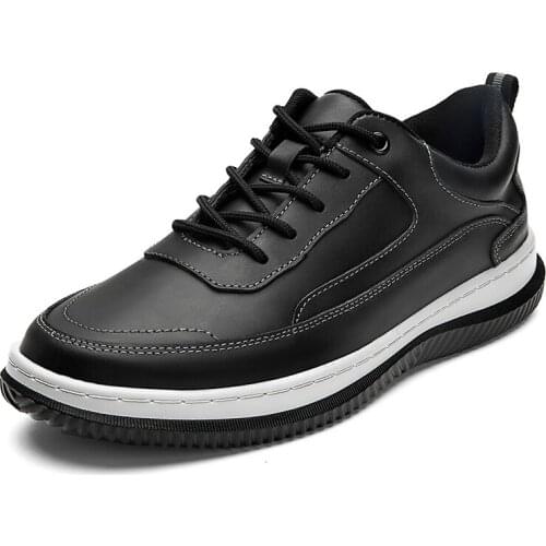 Brand Leather Men Shoes Black Man Walking Footwear Comfortable Rubber Sole Casual Board Shoes Mens High Quality Fashion Sneakers