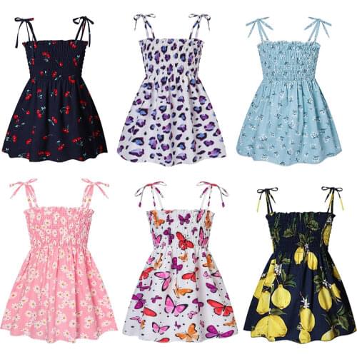 1-7 Years Girls Summer Dresses Kids Sleeveless Cotton Strap Princess Dress Flower Print Children Clothes Toddler Girl Sundress