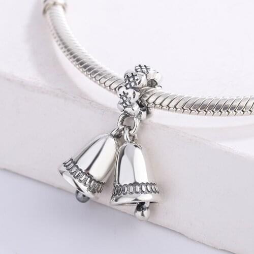 Fashion 925 Sterling Silver Classic Double Bell Pendant Charm Bracelet DIY Jewelry Making For Original Pandora