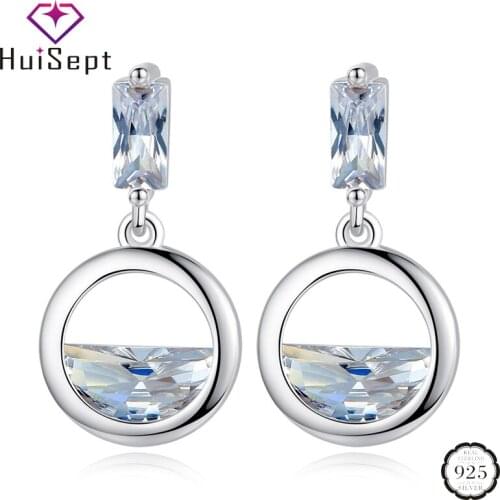 HuiSept Trendy 925 Silver Earring Jewelry Round Shaped AAA Zircon Gemstone Drop Earrings for Wedding Party Wholesale Accessories