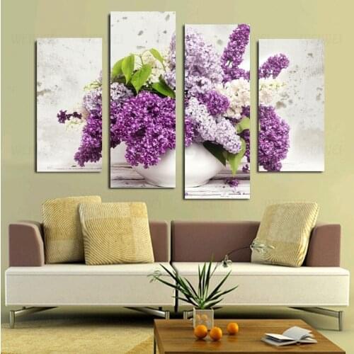 Printed Modular Picture Large Canvas Oil Painting For Bedroom Frame 4 Panel Purple Lilacs Living Room Home Wall Art Decor
