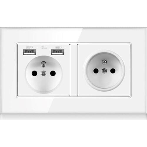 FRON 146*86 French Standard Crystal Tempered Glass Enchufe Gniazdo Usb Wall Socket Prise Murale Outlet Presa AC100-250V 16A