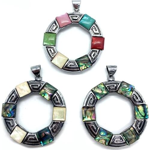 Natural Abalone Shell Pendant Necklace Retro Colorful Circle Shell Jewelry Necklace Bracelet for Handmade DIY Crafts Accessories