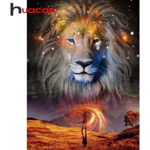 Huacan New Diamond Mosaic Cross Stitch Set Lion Diamond Painting Embroidery Art Animals Home Decor