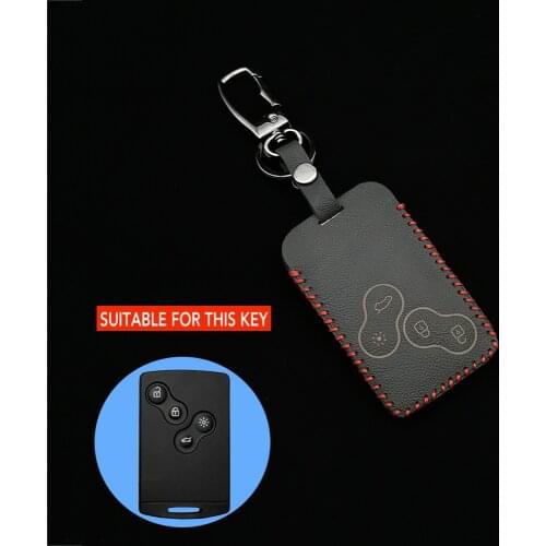 Newest High Quality Leather Car Key Case 4 Button Remote Control Cover For Renault Clio Logan Megane 2 3 Koleos Scenery Card