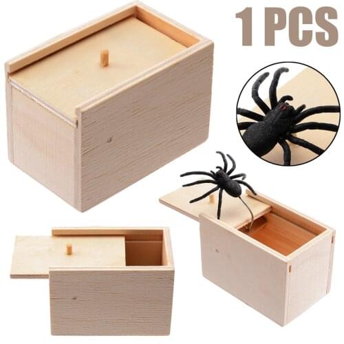 Novelty Hilarious Spider Scary Box Prank Wooden Scary Box Joke Gag Toy For Festival Party Supplies
