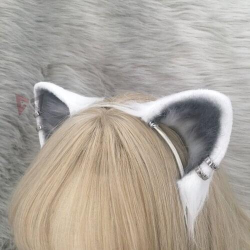 MMGG New original handmade work Gray White wolf cat neko Ears hairhoop for anime lolita cosplay costume accessories