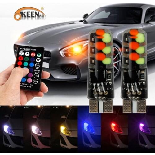 OKEEN 2x 5050 SMD RGB LED T10 W5W 194 168 Auto Car Wedge Side Light Multicolor LEDs Demo Lamp Bulb With Remote Controller Strobe