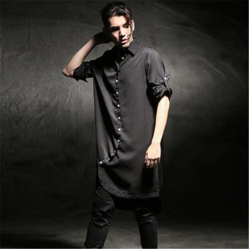 Punk Men Loose Long Sleeve Shirts For Men Casual Loose Black Shirt Irregular Shape Men Clothing