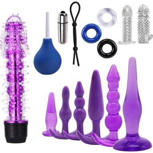 15PCS Sex Dildo Vibrator Anal Plug Sex Toys For Couples Clitoris Stimulator Delay Penis Cock Rope Ring Enema Condom Masturbator