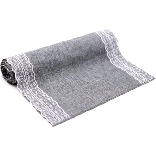 Gray Khaki Burlap Table Runner Jute Imitated Linen Lace Tablecloth Rustic Wedding Party Banquet Table overlay Home Textiles