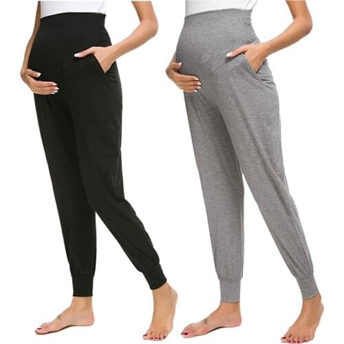 Pregnant Pant Womens Pregnancy Clothes Solid Color With Pockets Casual Leggings Comfortable High Waist Loose Maternity Pants