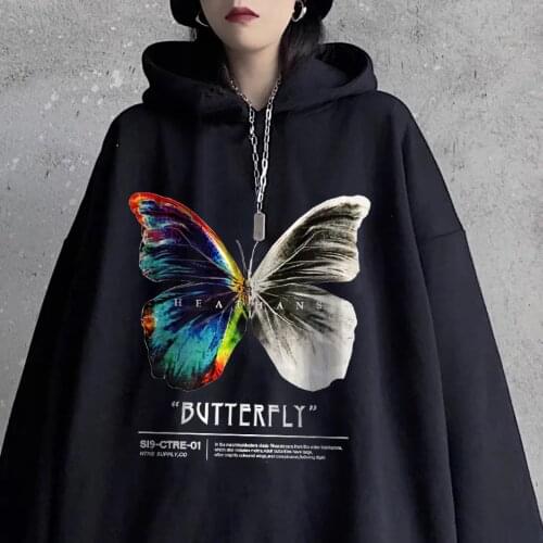 Clothing Women2020 Butterfly Sweatshirt Hoodie Ladies Wind Hoodie Crew Neck Top Fall Retro Top Hoodie Top harajuku bts undefined