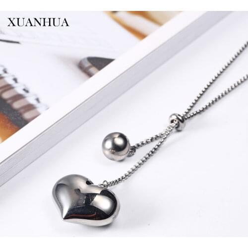 XUANHUA Stainless Steel Jewelry Woman Vogue 2019 Steel Ball Heart Pendant Necklace Fine Jewelry Accessories Bohemian Charm Chain