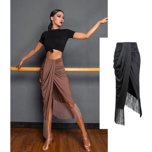 Latin Dance Skirt Women Tassel Practice Skirt Latin Competition Dresses Female Black/Brown Fringe Skirt Samba Outfit DQL2805