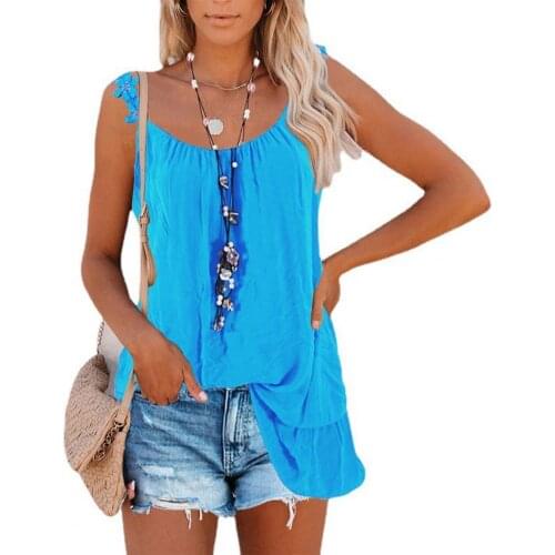 2021 Hot Women T-Shirt Vest Floral Shoulder Straps Solid Color Sleeveless Loose T Shirt Summer Top Streetwear T-Shirts