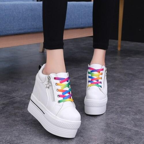 2020 Spring Hidden Heels Chunky Platform Sneakers Women Thick Bottom Lace Up Vulcanize Shoes Woman Trainers zapatos de mujer
