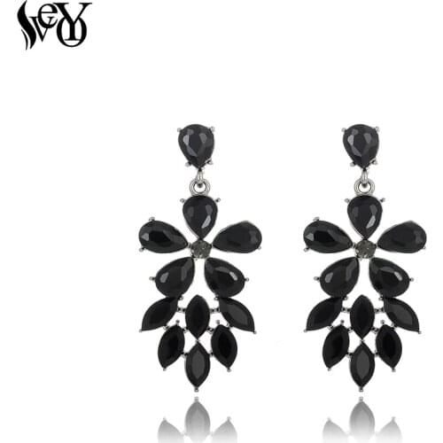 VEYO Flower Shape Drop Earrings for Women Black Crystal Earings Fashion Jewelry Pendientes 2018 New Arrival Wholesale