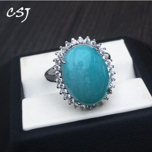 CSJ Natural Amazonite classics adjustable Ring 925 Sterling Silver Oval 12*16mm Fine Jewelry Wedding Engagement for Women Gift