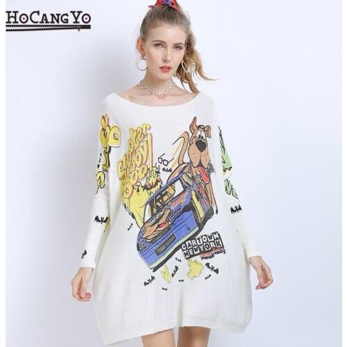 Women Sweaters and Pullovers Wool Print Knitwear Runway Long Sweater Dress Womens Clothing O Neck Sweater Oversized Sueter Mujer