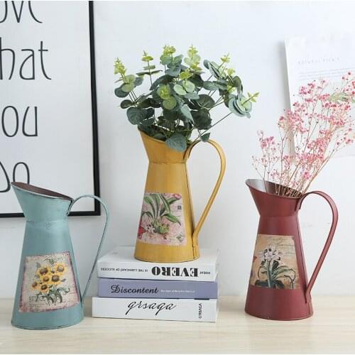 Classical literature and art retro tin dried flower bucket wine pot shape fake flower imitation flower inserted iron vase