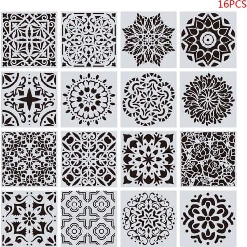 16pcs/set Mandala Stencils DIY Drawing Template Wall Painting for Wood Tiles Rock Home Decoration 15x15cm