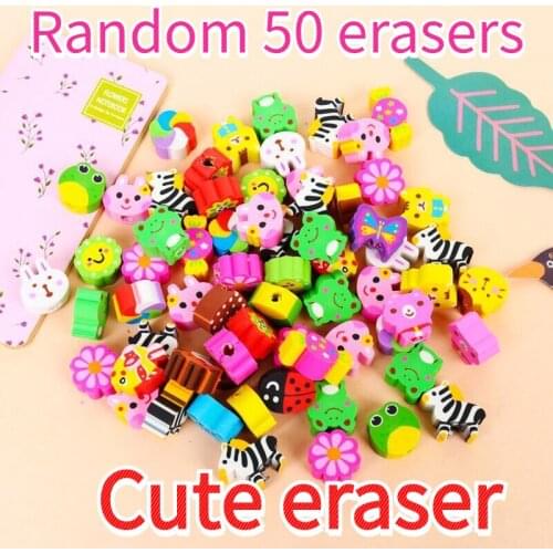 50 random packs of cartoon animal erasers creative stationery kindergarten prizes environmental protection erasers cute erasers