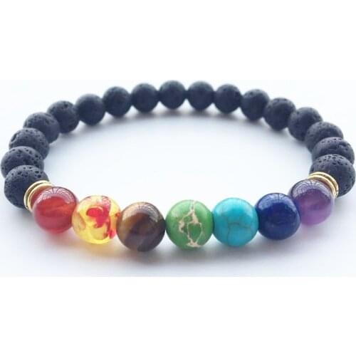 8mm Beads Lava Rock 7 Chakra Healing Balance Bracelet for Men Women Reiki Prayer Stone Yoga Chakra Bracelet Pulseras Mujer