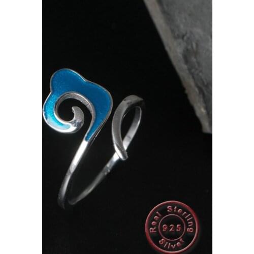 Amxiu 100% 925 Sterling Silver Ring Blue Enamel Cloud Ring Adjustable Open Rings For Women Girls Daily Jewelry Valentines Gift