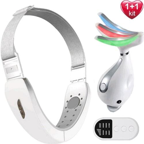 EMS Face Neck Wrinkle Removal Machine Reduce Double Chin Skin Lifting 3 Colors LED Photon Facial Neck Massager Skin Care Device
